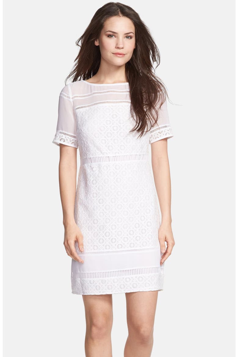 Crochet Lace Bateau Neck Dress, Main, color, WHITE