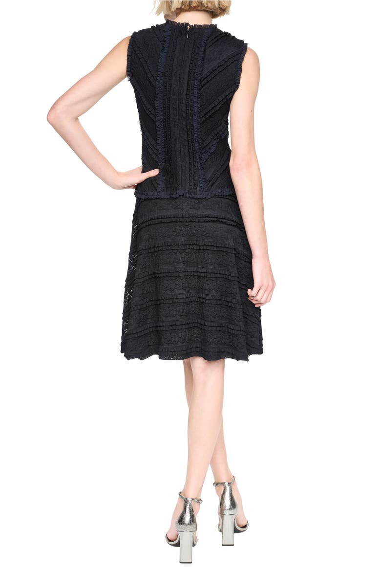 Lace Tiered A-Line Dress, Alternate, color, BLACK