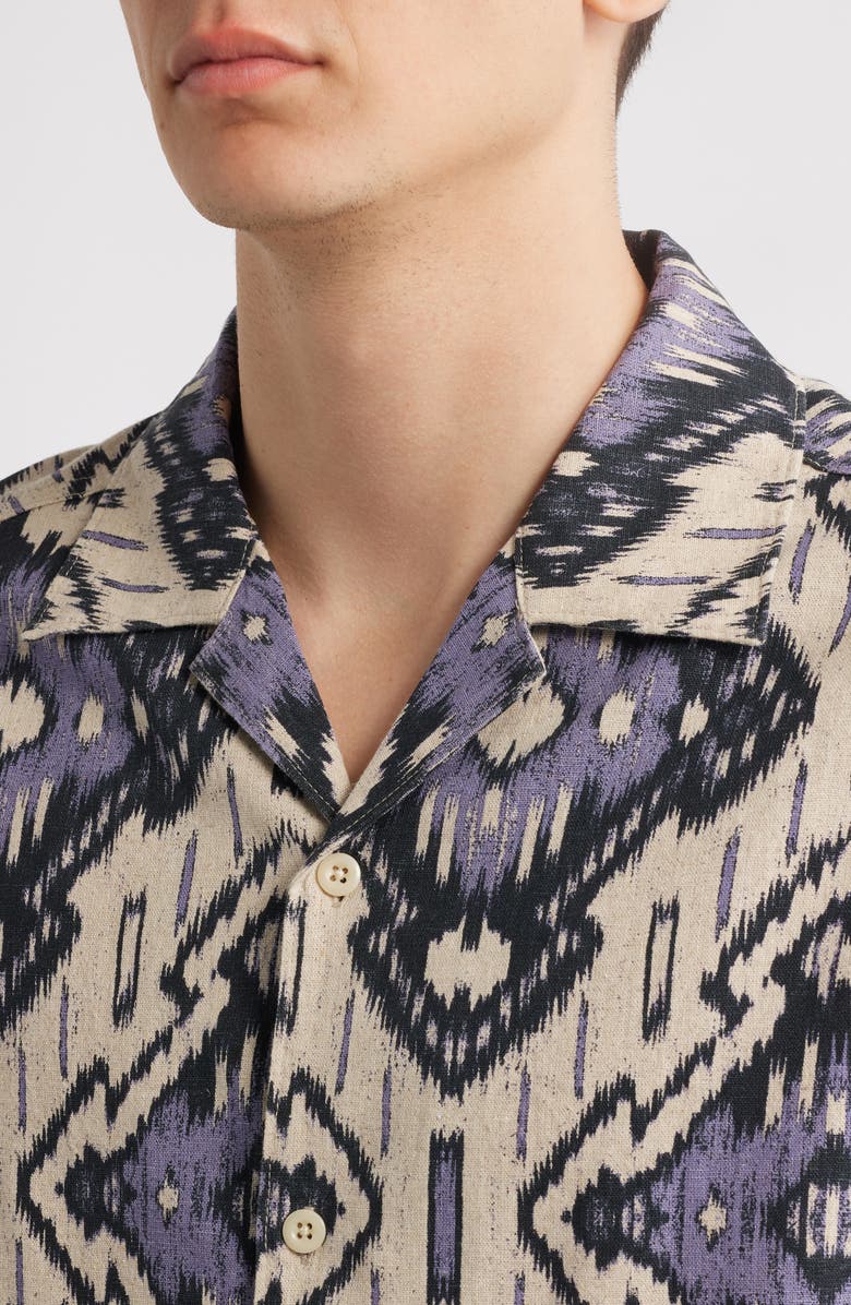 NN07 Julio Ikat Print Linen & Cotton Camp Shirt, Alternate, color, Violet
