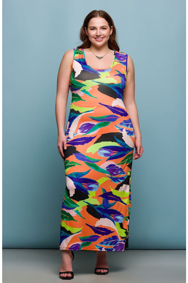 Print Racerback Sleeveless Maxi Dress, Alternate, color, ORANGE MULTI