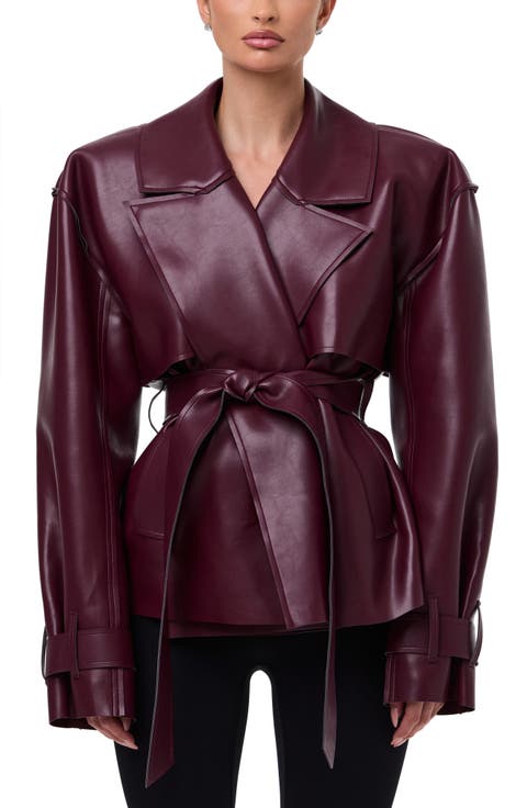 Faux Leather Crop Trench Coat