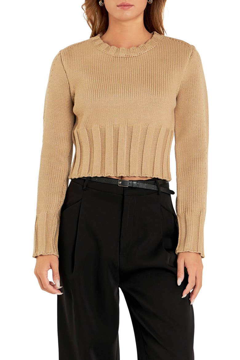 Cutout Crop Sweater, Main, color, TAUPE