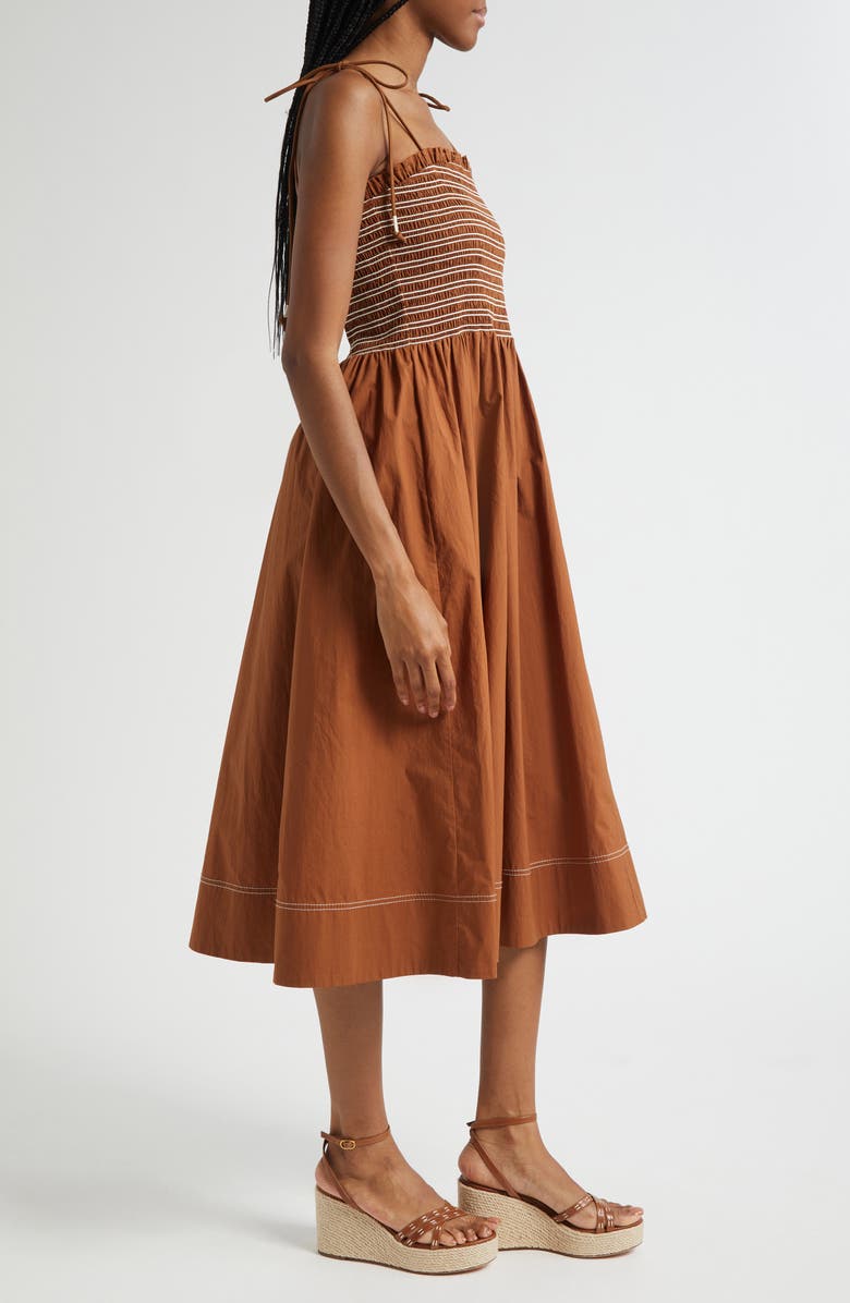 Veronica Beard Kaela Smocked Tie Strap Midi Dress, Alternate, color, 
