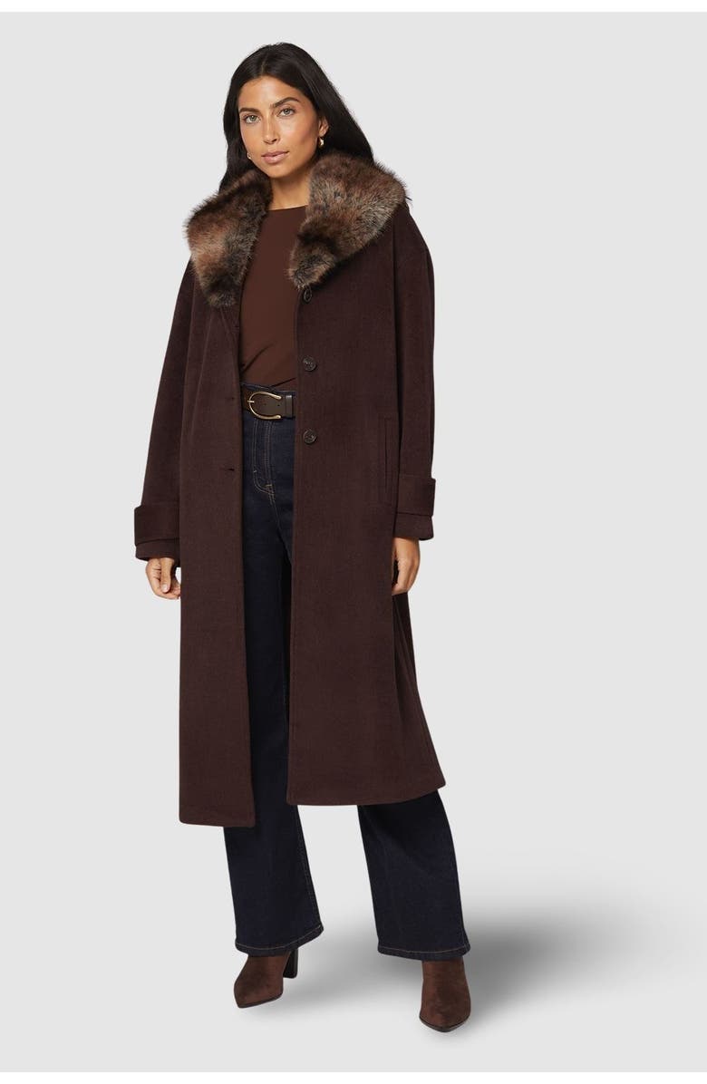 Wallis Faux Fur Collar Tab Cuff Coat, Main, color, Chocolate