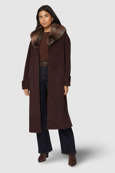Faux Fur Collar Tab Cuff Coat