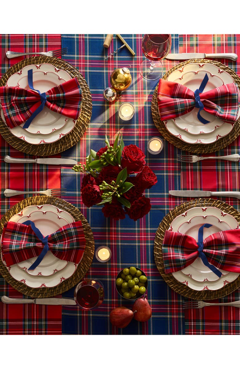 Petite Plume Imperial Tartan Plaid Tablecloth, Alternate, color, Red