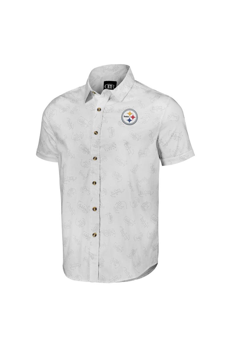 Men's NFL x Darius Rucker Collection by Fanatics White Pittsburgh Steelers Woven Short Sleeve Button Up Shirt, Alternate, color, White