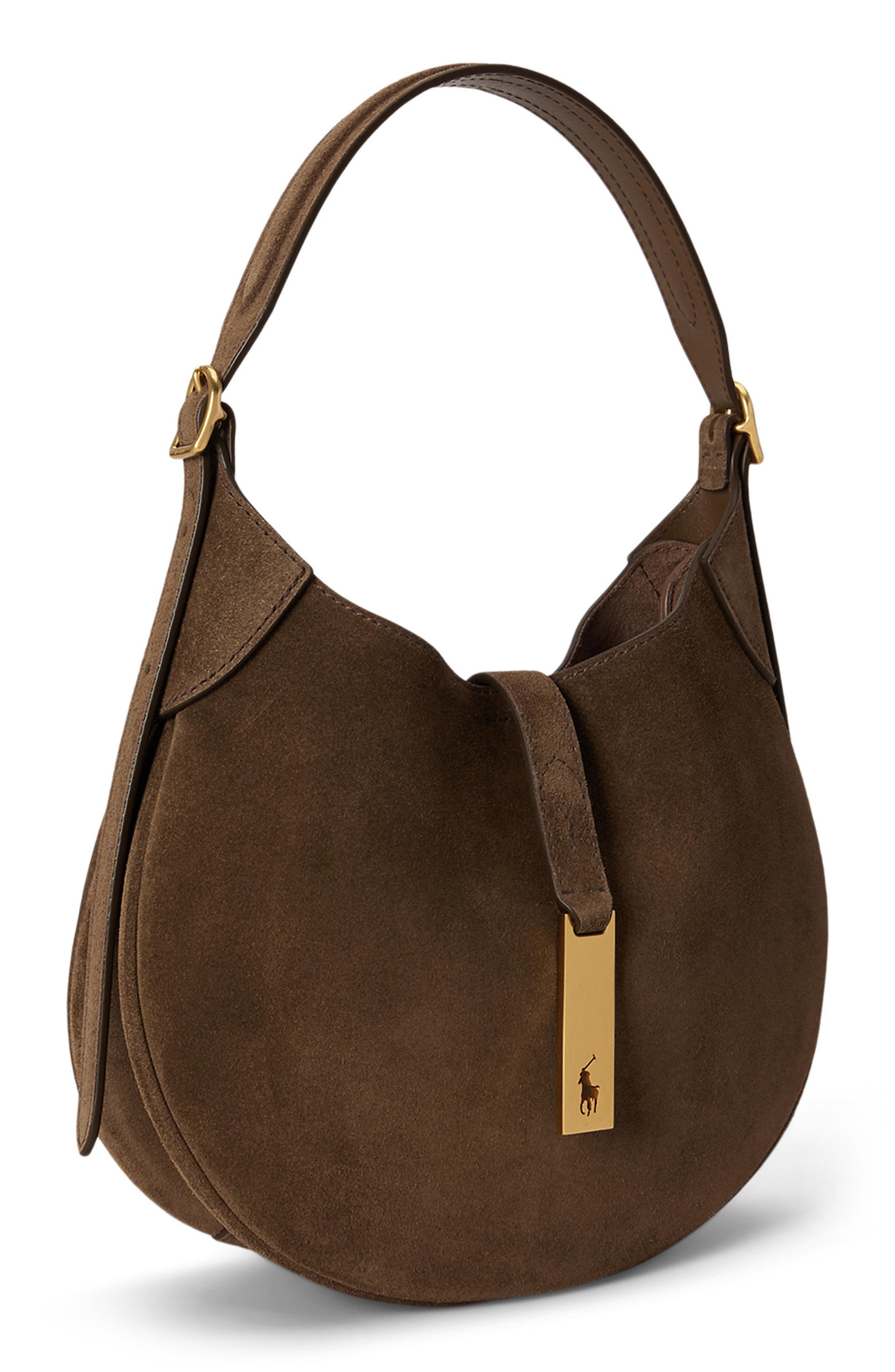 Small Polo ID Suede Shoulder Bag, Alternate, color, GINGERBREAD