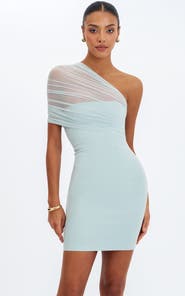 Miss Circle Phoebe One-Shoulder Ruched Mesh Mini Dress