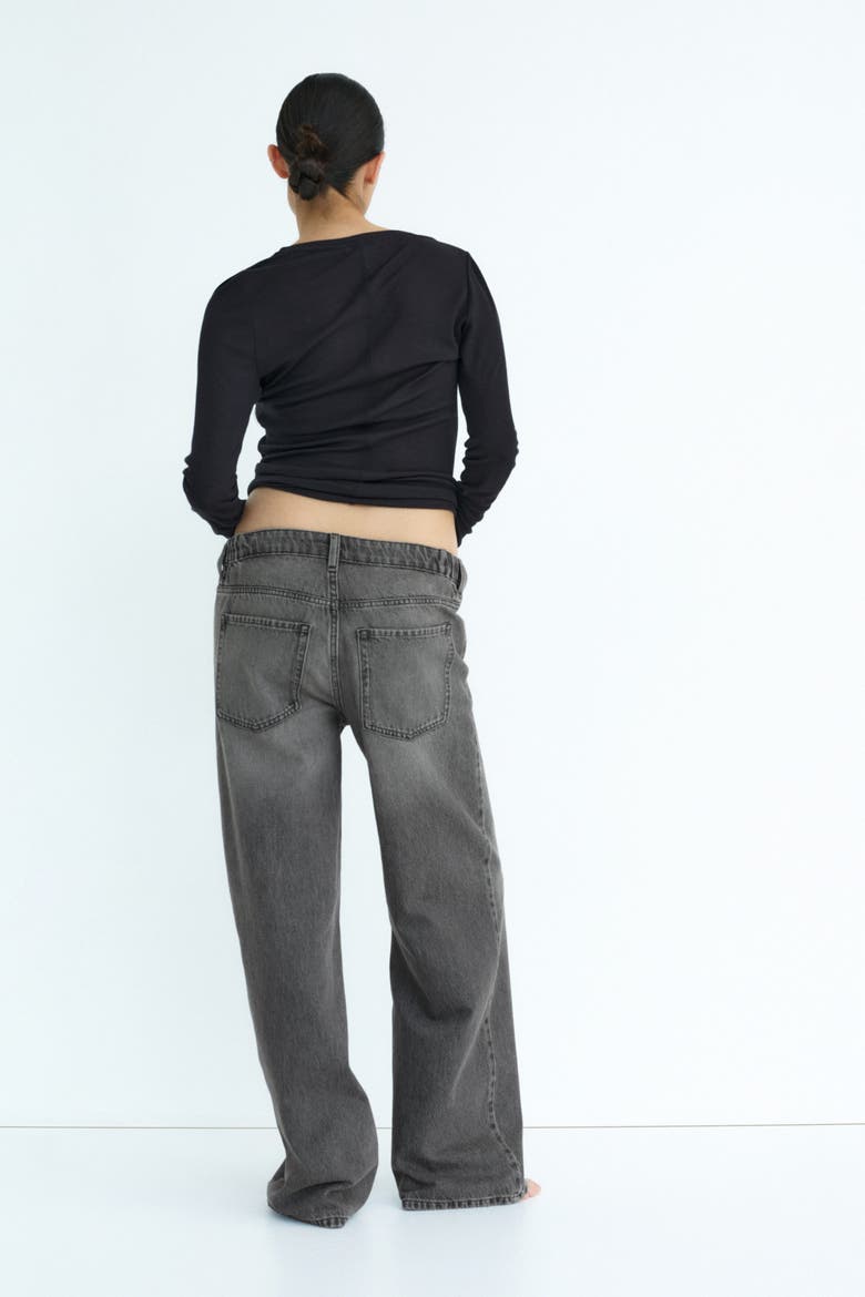 Mama Wide Low Waist Jeans, Alternate, color, Dark denim gray