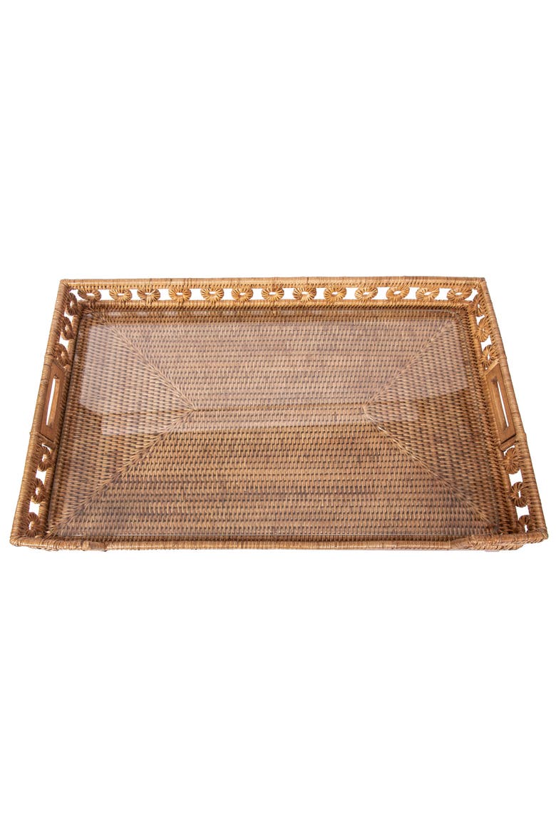Inna Rattan Breakfast Tray with Glass Insert, Alternate, color, Honey Brown