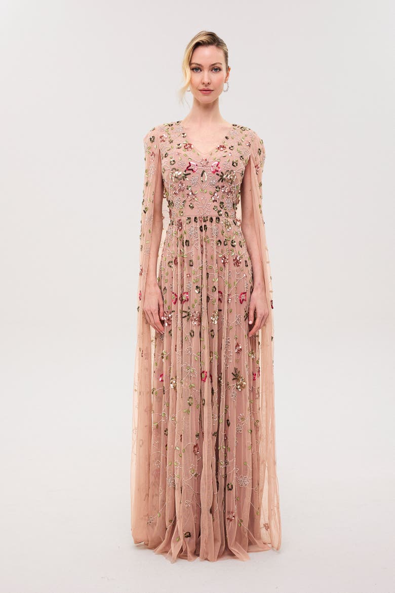 Cape Sleeves Embellished Sequin Maxi Dress, Main, color, RICHMOND