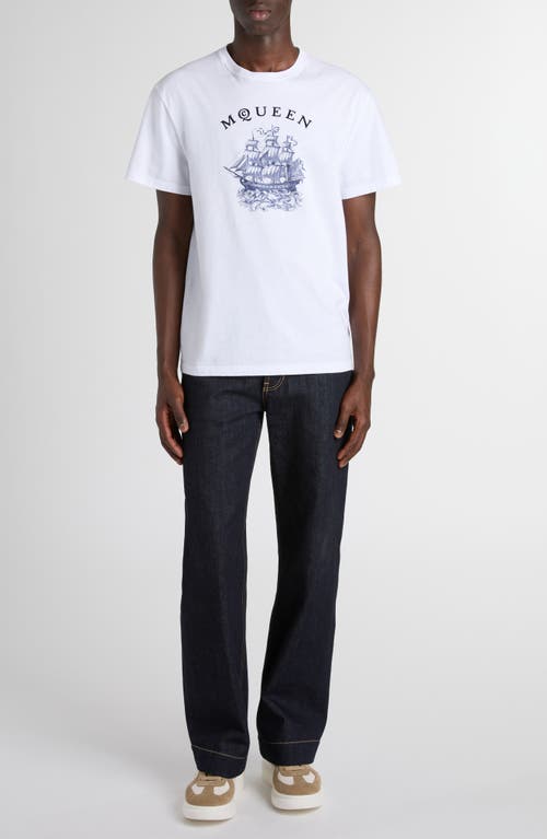 Alexander Mcqueen White Crewneck T-shirt With Logo Print On The Front In Cotton Man In Multi