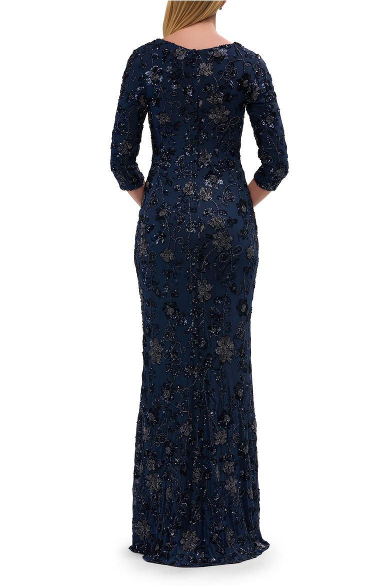 Stunning Beaded Stretch Net Jersey Gown, Alternate, color, Navy