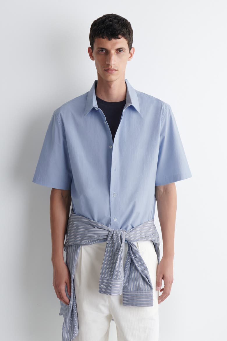 Relaxed Cotton Short-sleeved Shirt, Main, color, LIGHT BLUE