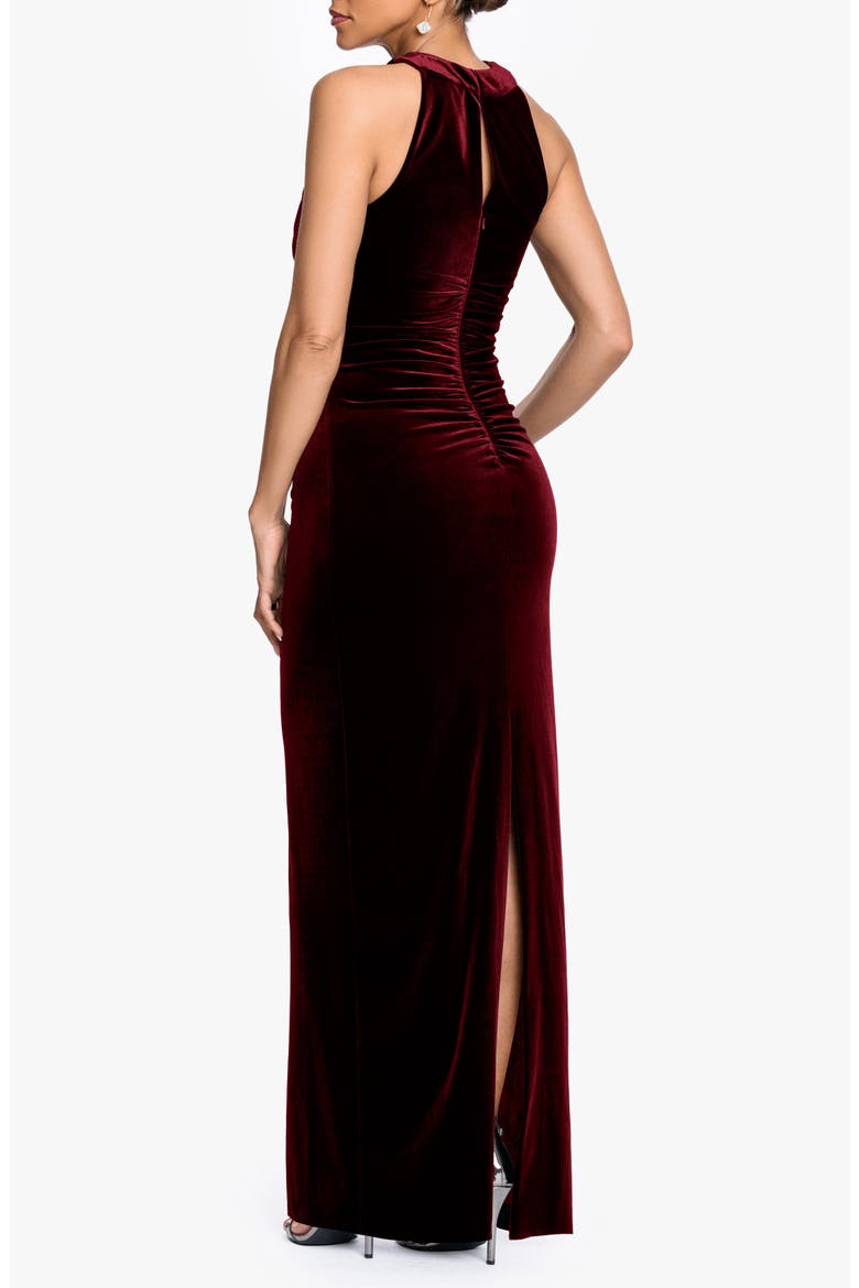 Halter Neck Stretch Velvet Gown, Alternate, color, BURGUNDY