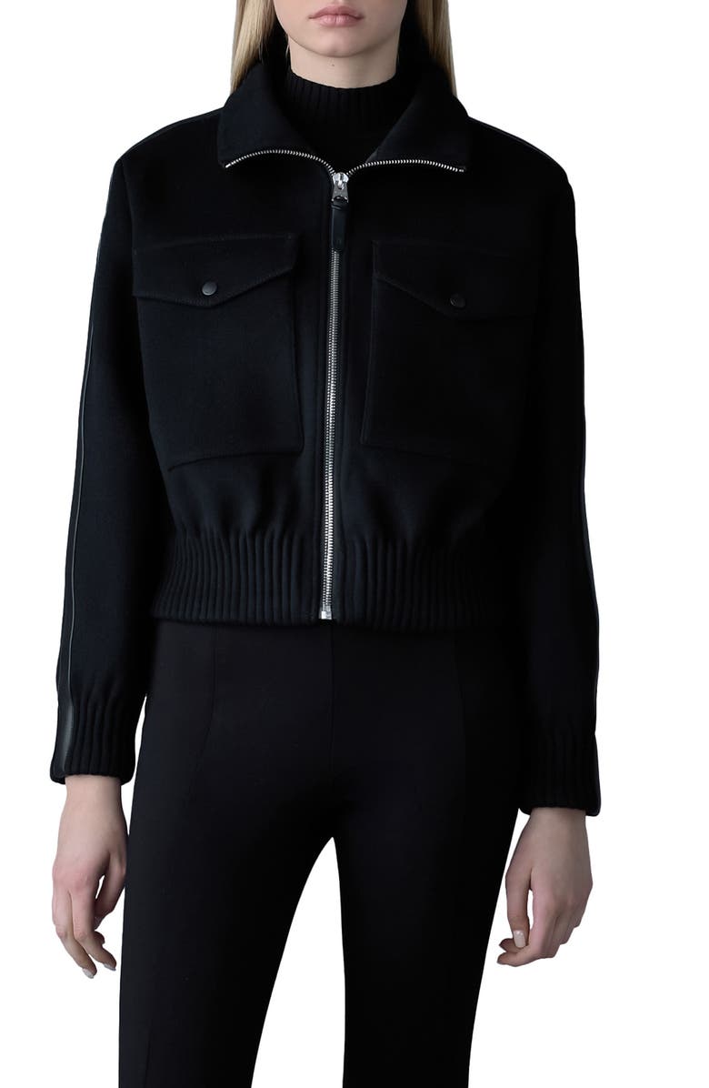 Mackage Patty Leather Trim Double Face Virgin Wool Jacket, Main, color, 