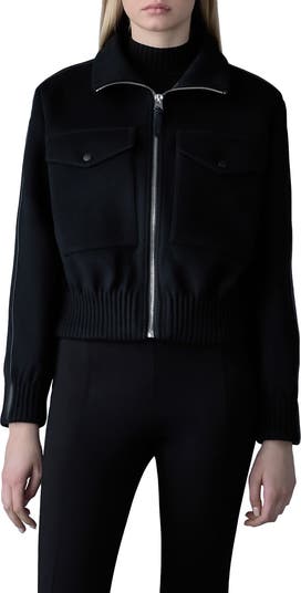 Popular Funnel Neck Wool Jacket with Leather