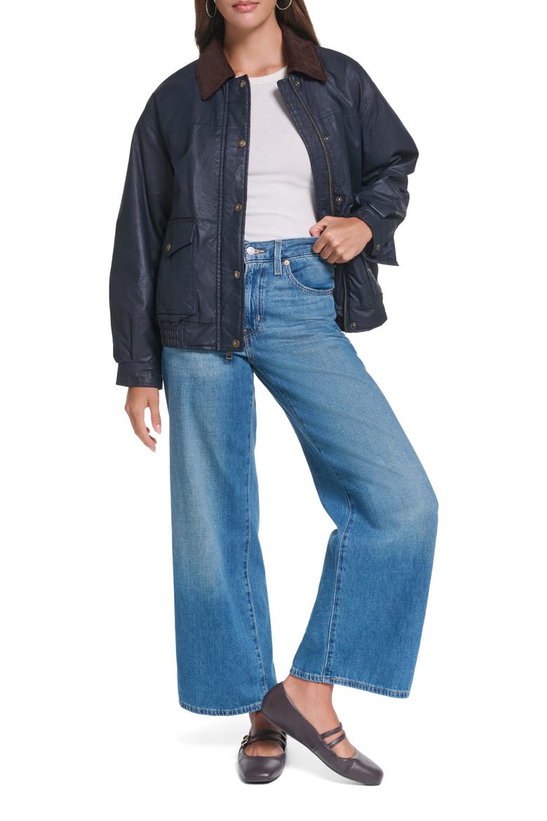 Relaxed Waxed Cotton Bomber Jacket, Alternate, color, INDIGO