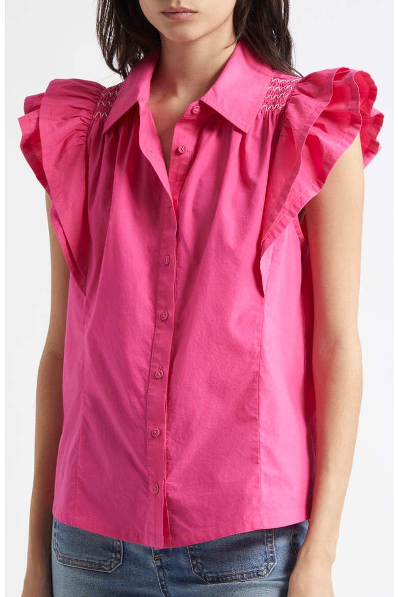 Marceline Flutter Sleeve Cotton Shirt, Alternate, color, PINK PETUNIA