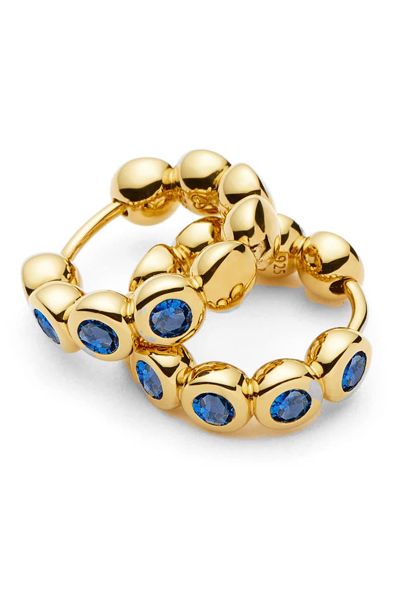 Small Tennis Hoop Earrings, Alternate, color, GOLD/ BLUE