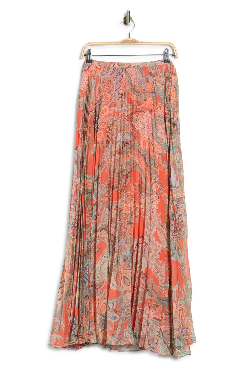 Torin Pleated Maxi Skirt, Alternate, color, ORANGE/ LIGHT BLUE TRADITIONAL