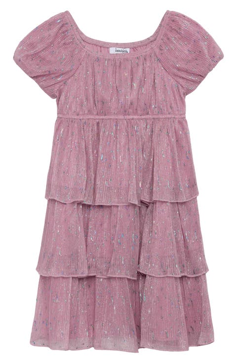 Kids' Foiled Mesh Party Tiered Dress & Headband Set (Little Kid)