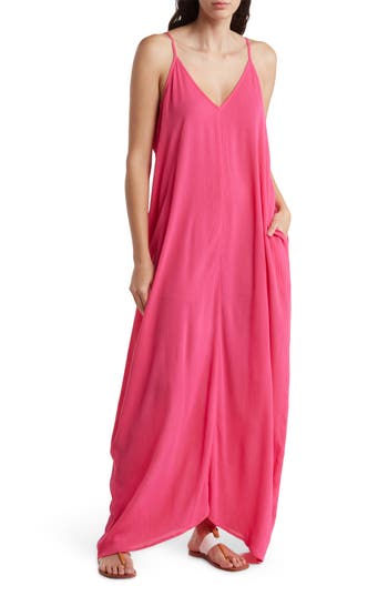 Lovestitch Gauze Maxi Dress In Bright Pink Plus