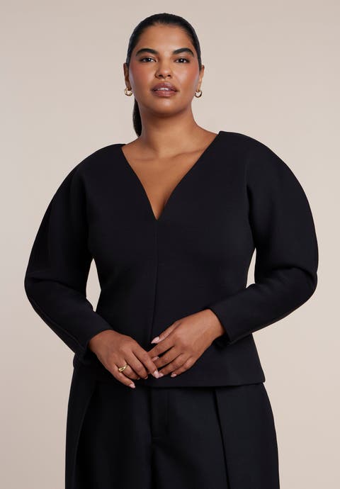Round Sleeve V Neck Top