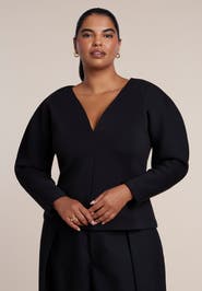 ELOQUII Round Sleeve V Neck Top