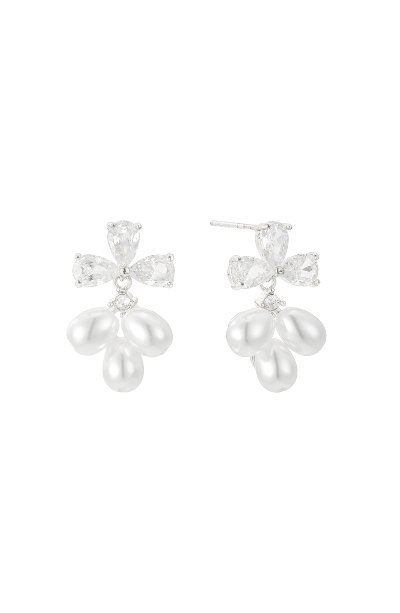 Untamed Petals Windsor Pearl Drop Earrings, Main, color, Silver