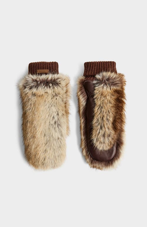 Rudsak Bella Faux Fur & Leather Mittens In Brown