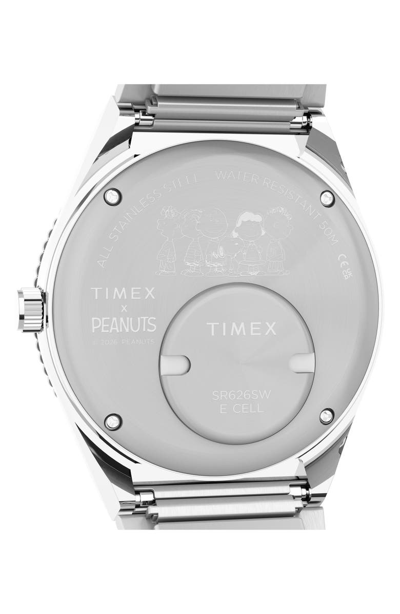 Timex<sup>®</sup> Peanuts<sup>®</sup> x Q Timex<sup>®</sup> 36mm Stainless Steel Expansion Band Watch, Alternate, color, Stainless Steel