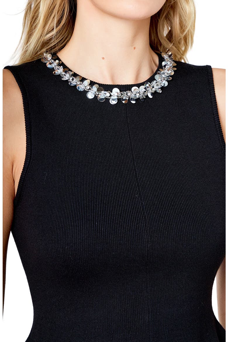 Jewel Trim Peplum Top, Alternate, color, BLACK