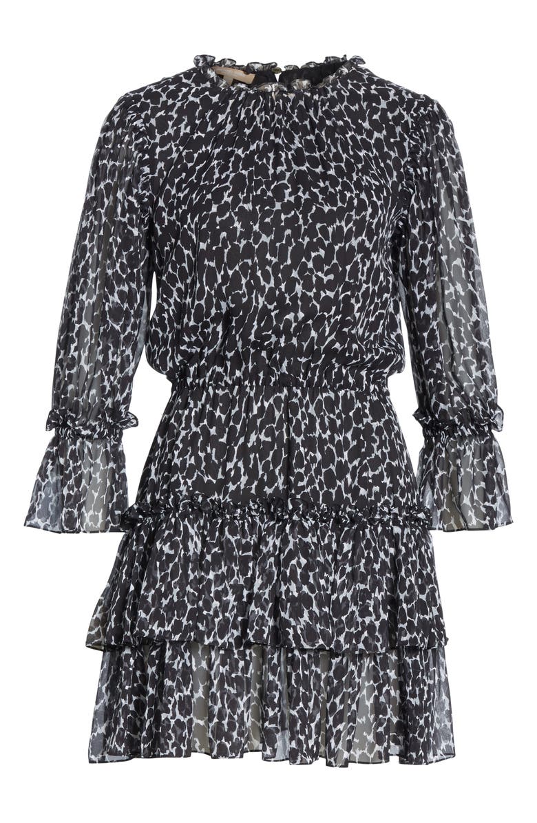 Michael Kors Cheetah Print Tiered Silk Chiffon Minidress, Alternate, color, 