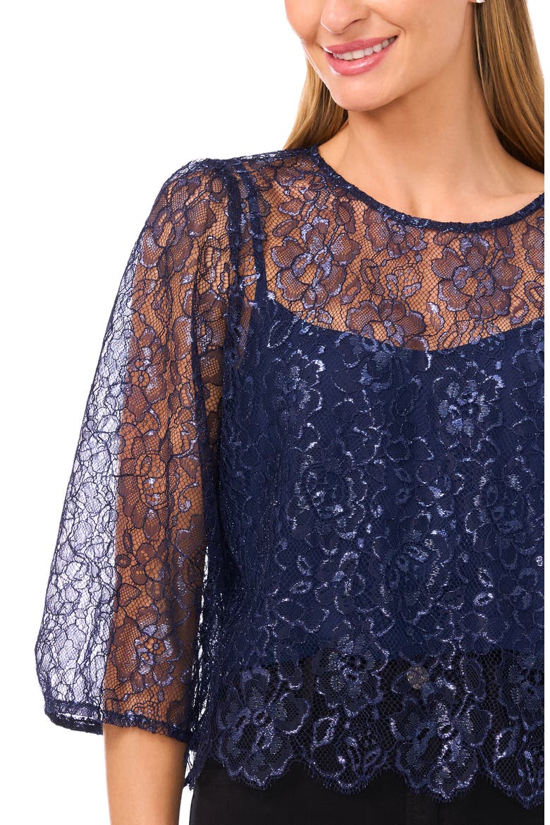 Metallic Floral Lace Top, Alternate, color, CLASSIC NAVY