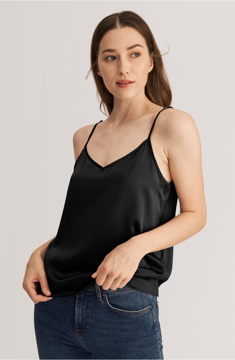 Lilysilk V Neckline Silk Camisole with Spaghetti Straps, Alternate, color, Black