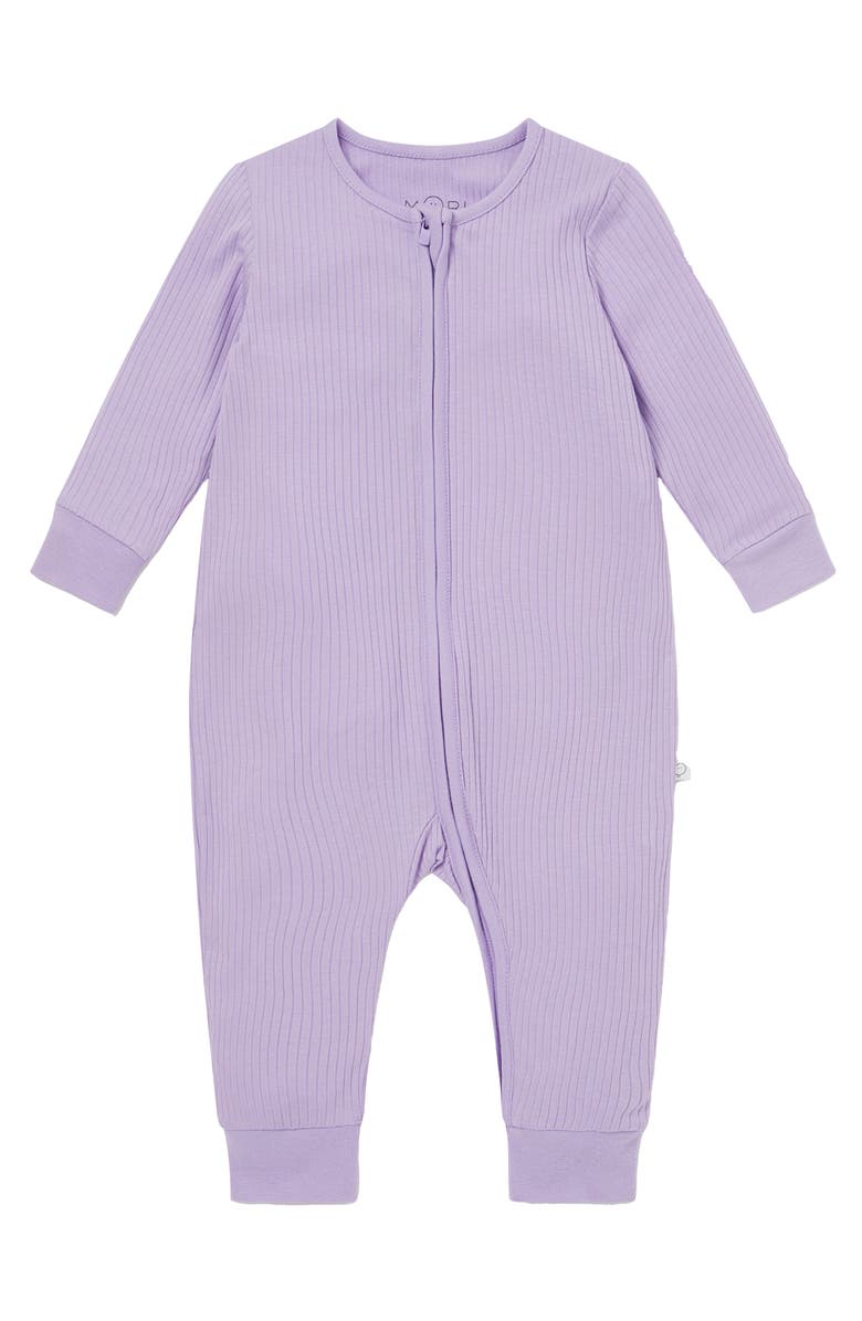 MORI Ribbed Two Way Zip-Up Sleepsuit, Main, color, Lilac