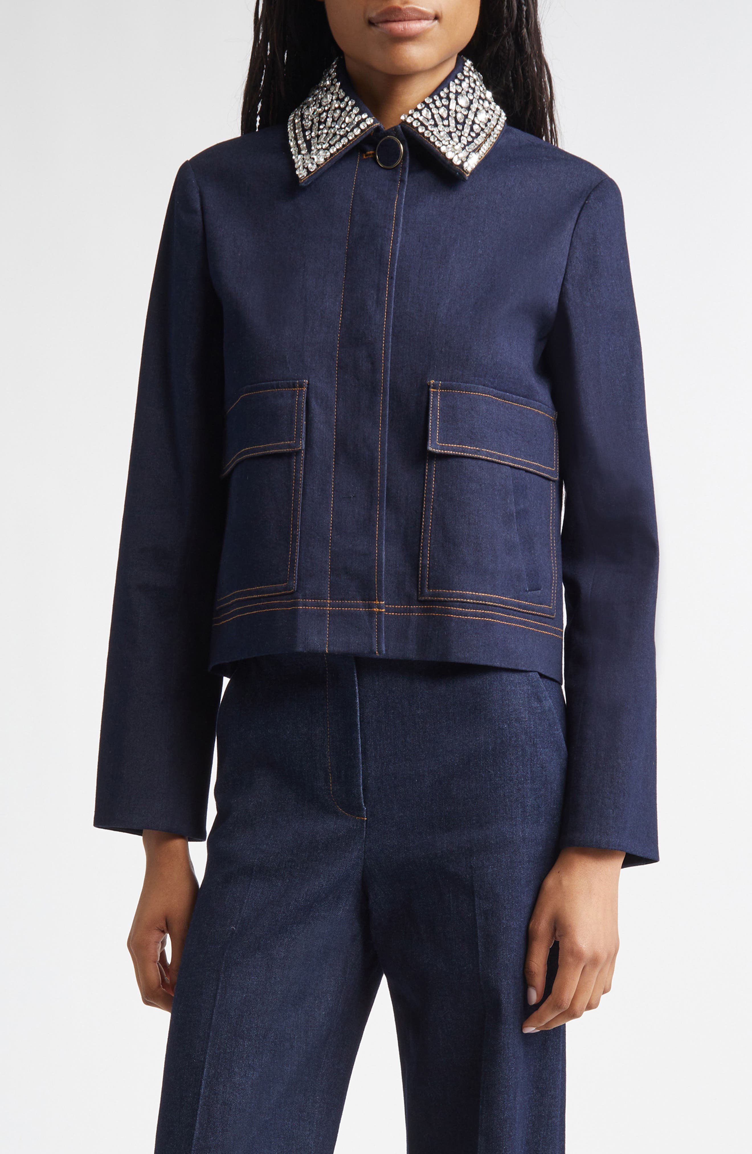 Barrington Crystal Collar Denim Jacket