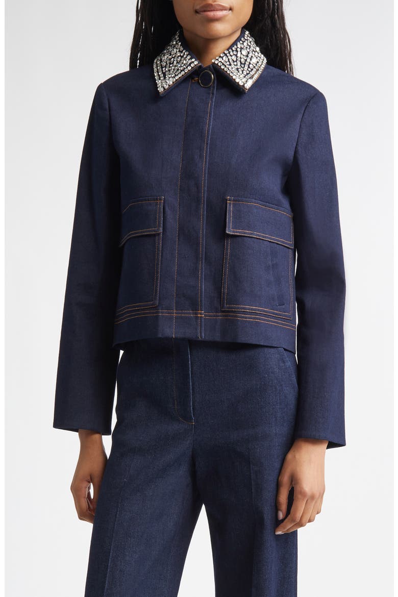 Barrington Crystal Collar Denim Jacket, Main, color, MIDNIGHT WASH