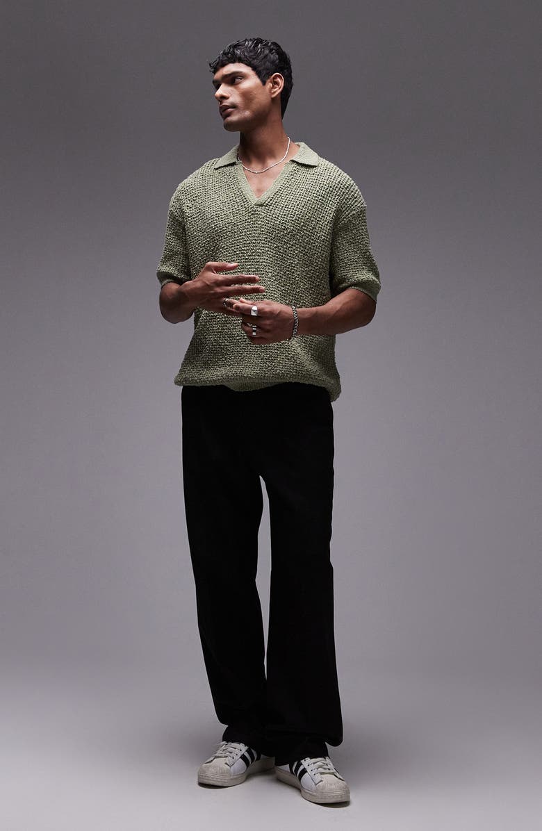 Topman Oversize Johnny Collar Textured Cotton Polo, Alternate, color, 