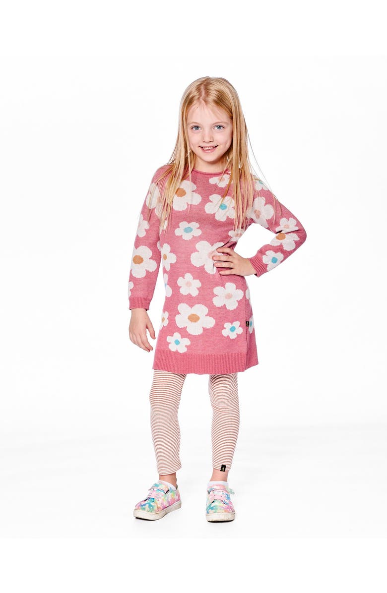 Deux par Deux Knitted Dress with Flower Jacquard, Main, color, Old Pink And Beige