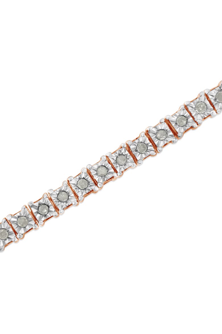 Silver 1.0 Ctw Rustic Diamond Square Frame Miracle-Set Tennis Bracelet, Alternate, color, Rose Gold over Silver