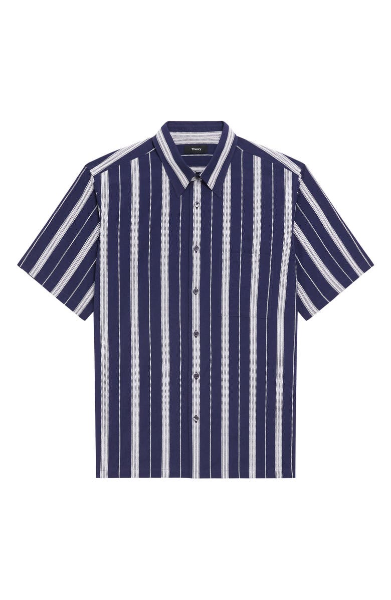 Theory Noll Summer Dobby Short Sleeve Button-Up Shirt, Alternate, color, Baltic/ White