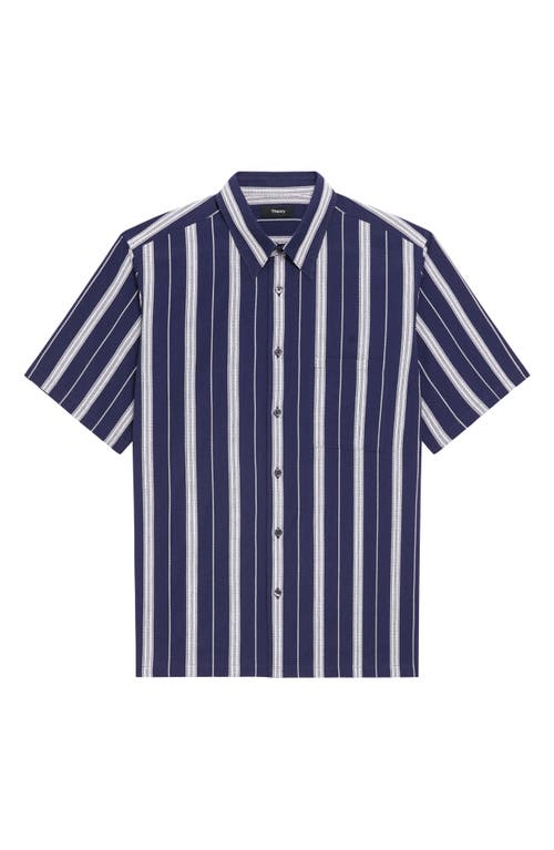 Theory Noll Summer Dobby Short Sleeve Button-up Shirt In Blue