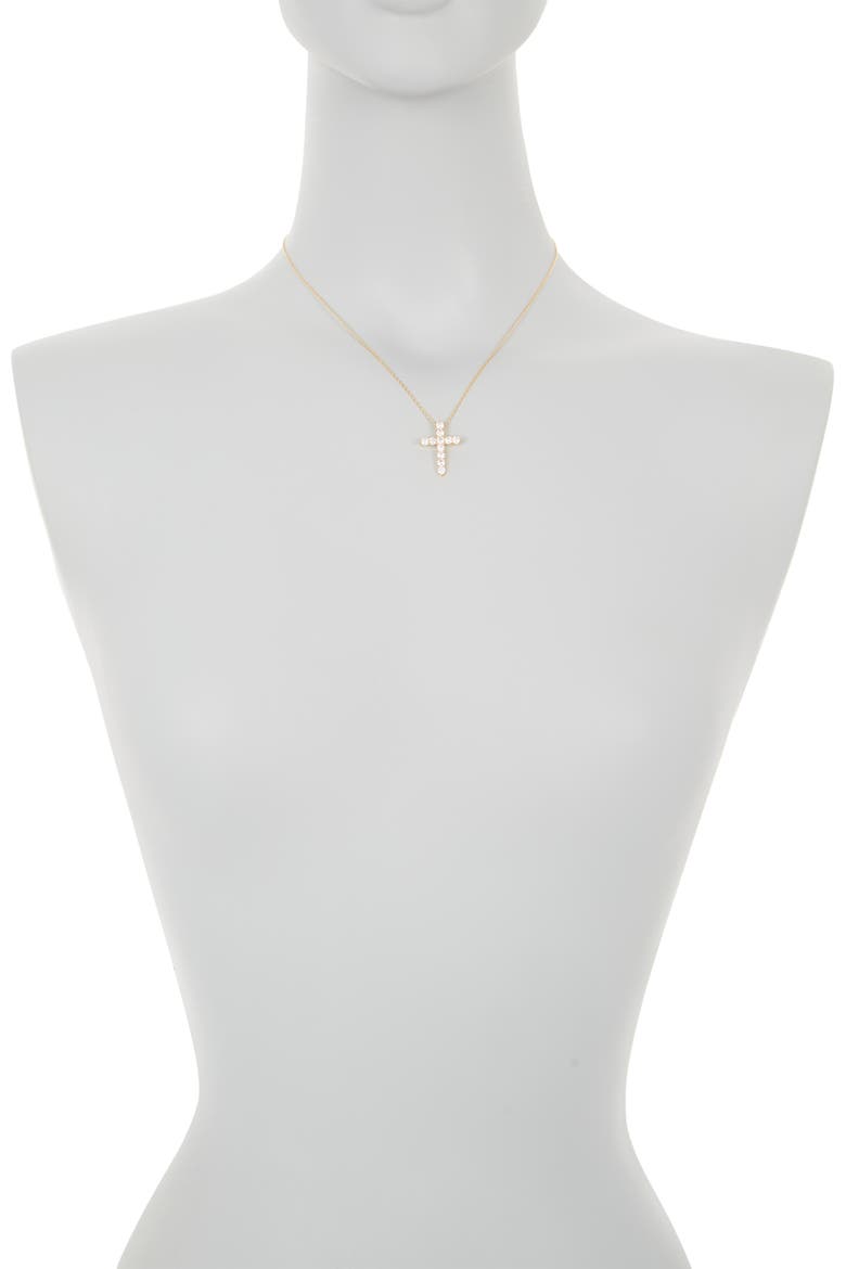 Goldtone Plated Sterling Silver White Cubic Zirconia Cross Pendant Necklace, Alternate, color, GOLD