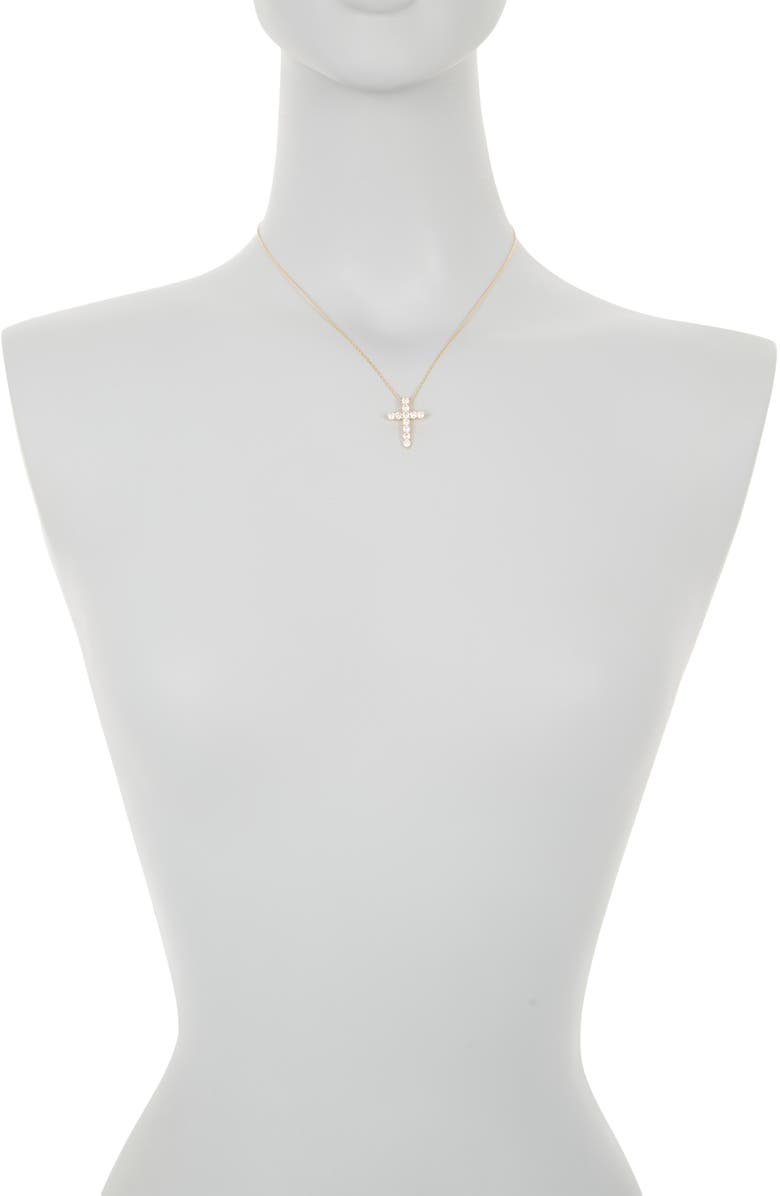 SUZY LEVIAN Goldtone Plated Sterling Silver White Cubic Zirconia Cross Pendant Necklace, Alternate, color,