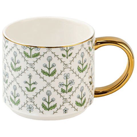 Patterned 14 oz Gold Handle Coffee Mug