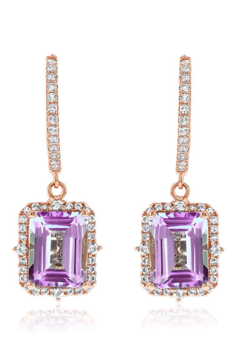 Semiprecious Stone Halo Drop Earrings, Main, color, PURPLE/ROSE