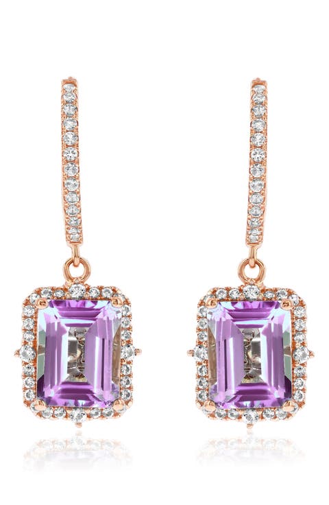 Semiprecious Stone Halo Drop Earrings